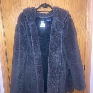 Victoria’s Secret PINK Gray Hooded Sherpa Cardigan.  Size L. Like New.